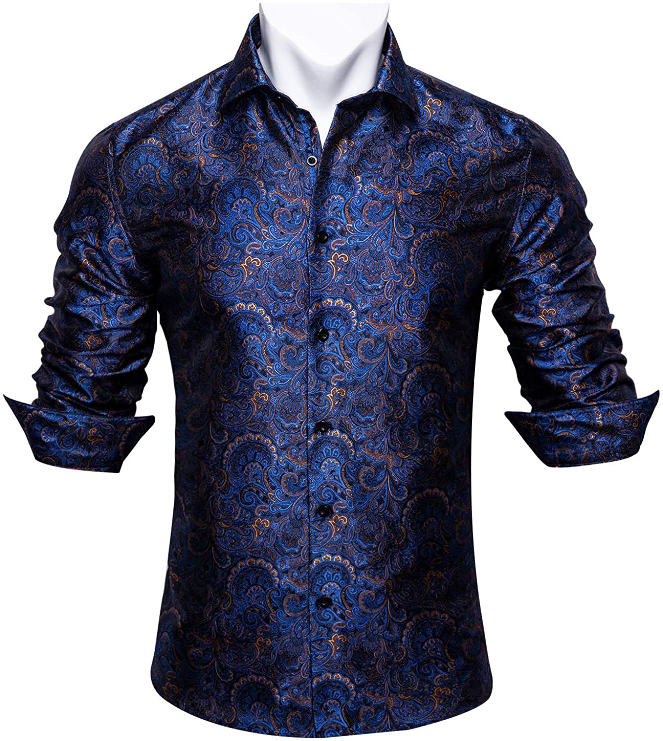 Barry.Wang Men Shirts,Paisley Flower Woven Silk Dress Shirt Long Sleeve  Formal/L