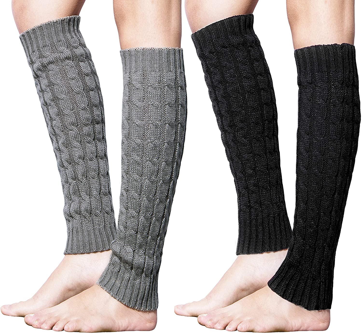 2 Pairs Winter Knit Leg Warmers Thigh High Footless Leg Warmers for Women