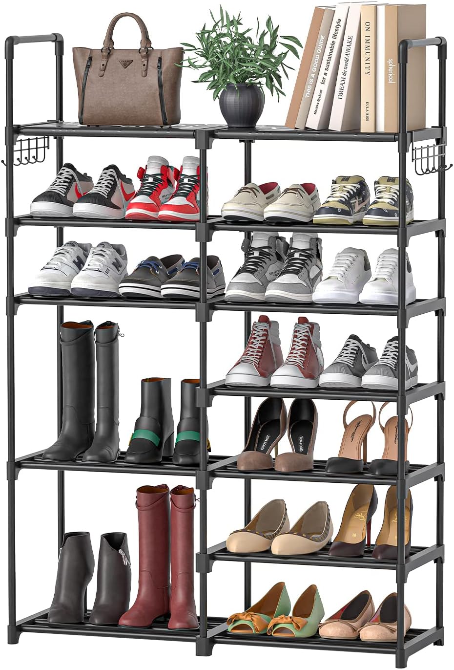 Mavivegue 9 Tiers Metal Shoe Rack Organizer, 50-55 Pairs Large Tall Shoe  Storage,Shoe Holder,Shoe Stand,Vertical Free Standing Shoe Shelf,Large Boot