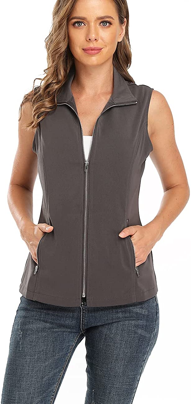 Dilgul Womens Gilet Casual Utility Vest Lapel Zip Up Outdoor Sleeveless Vests Jacket with Pockets 