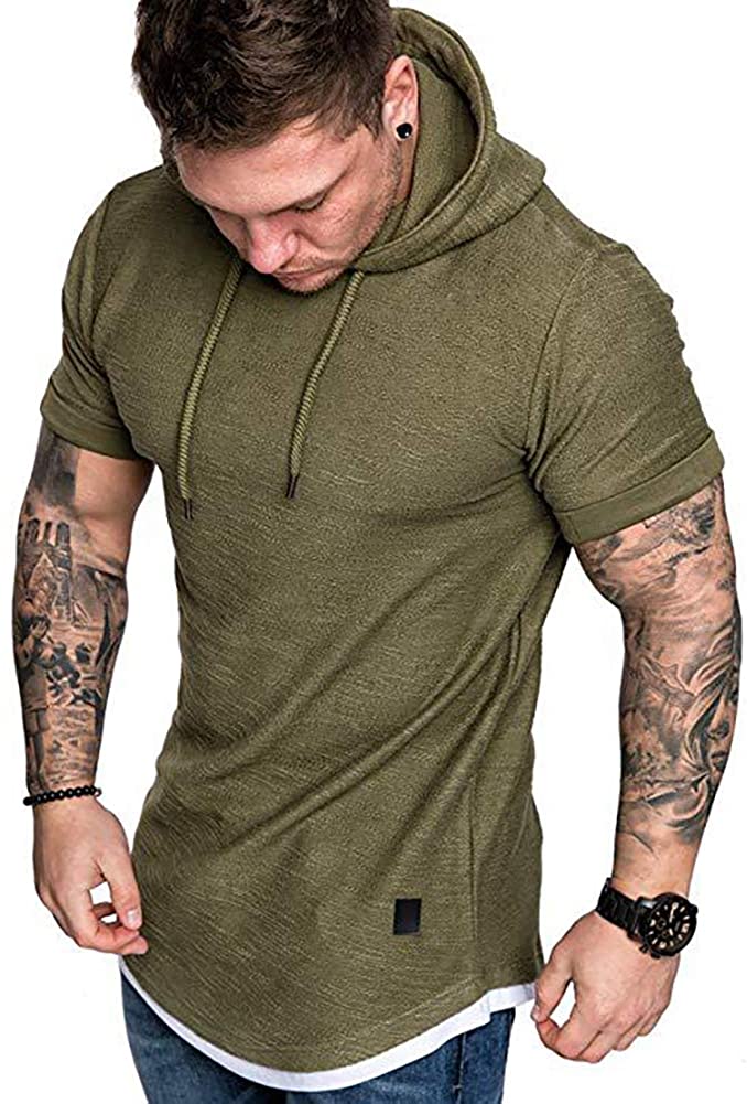 thumbnail 6 - Men&#039;s Casual Hooded T-Shirts - Fashion Short Sleeve Solid Color Pullover Top Sum