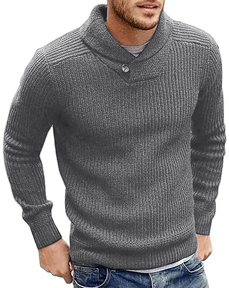 Runcati Mens Sweaters Shawl Collar Slim Fit Pullover Fall Winter Casual Knit Rib Ebay