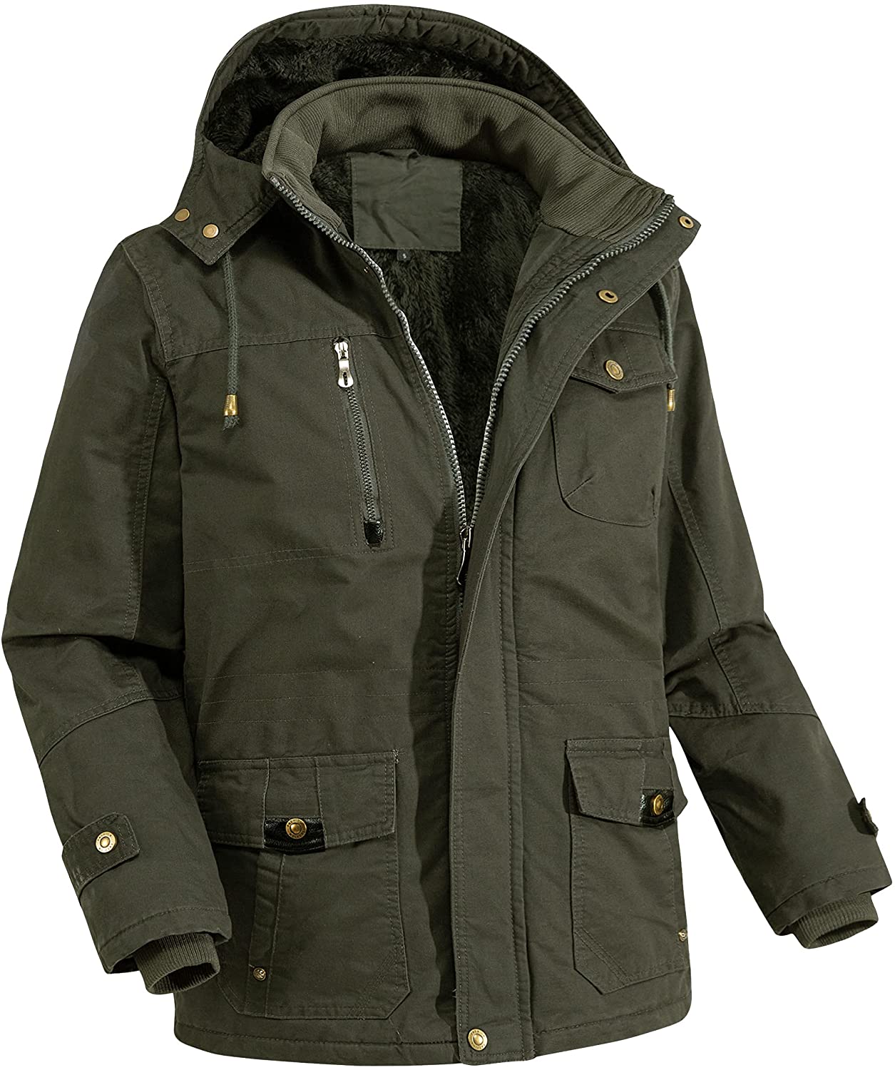 LEPOAR Men's Jacket-Winter Parka Military Jacket Fleece Lined Warm Safari Cargo Coat Removable Hood Cotton Outwear 