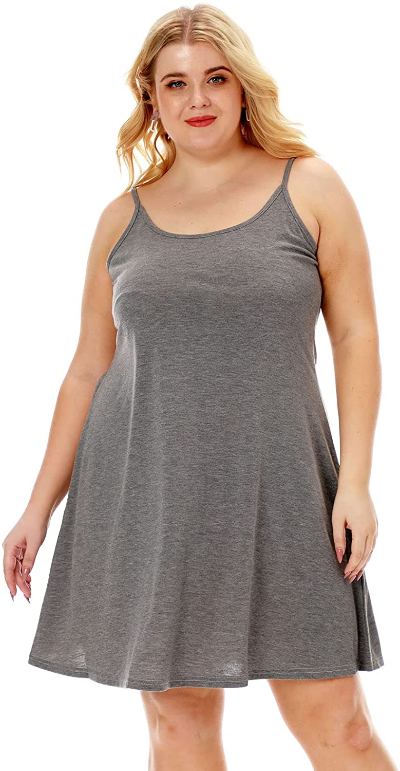 7th Element Plus Size Women's Casual Spaghetti Loose Swing Slip