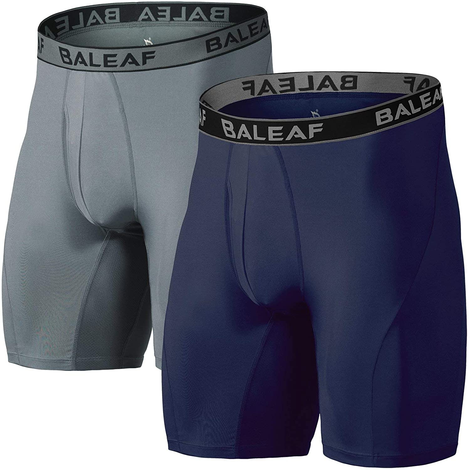 BALEAF Men's Cool Dry 9 Inch Underwear Long Leg Athletic Boxer Briefs Sport Workout Stretch 2-Pack Lightweight 