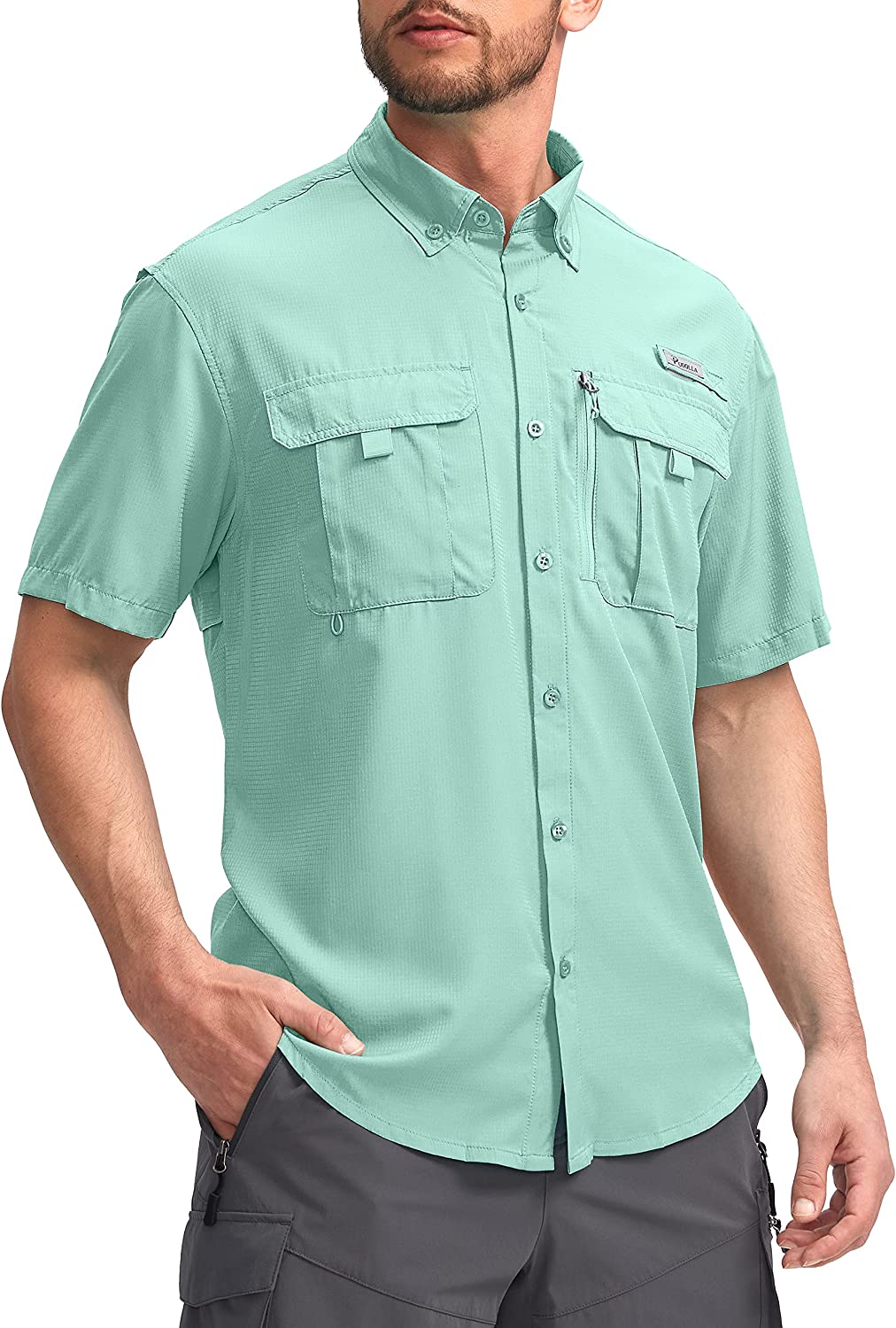 Camisas de pesca Pudolla para hombre mangas cortas camisas de trabajo de  viaje verano con botones