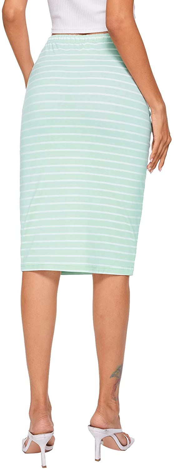 SheIn Women's Striped Knee Length Elastic Waist Bodycon Pencil Skirt | eBay