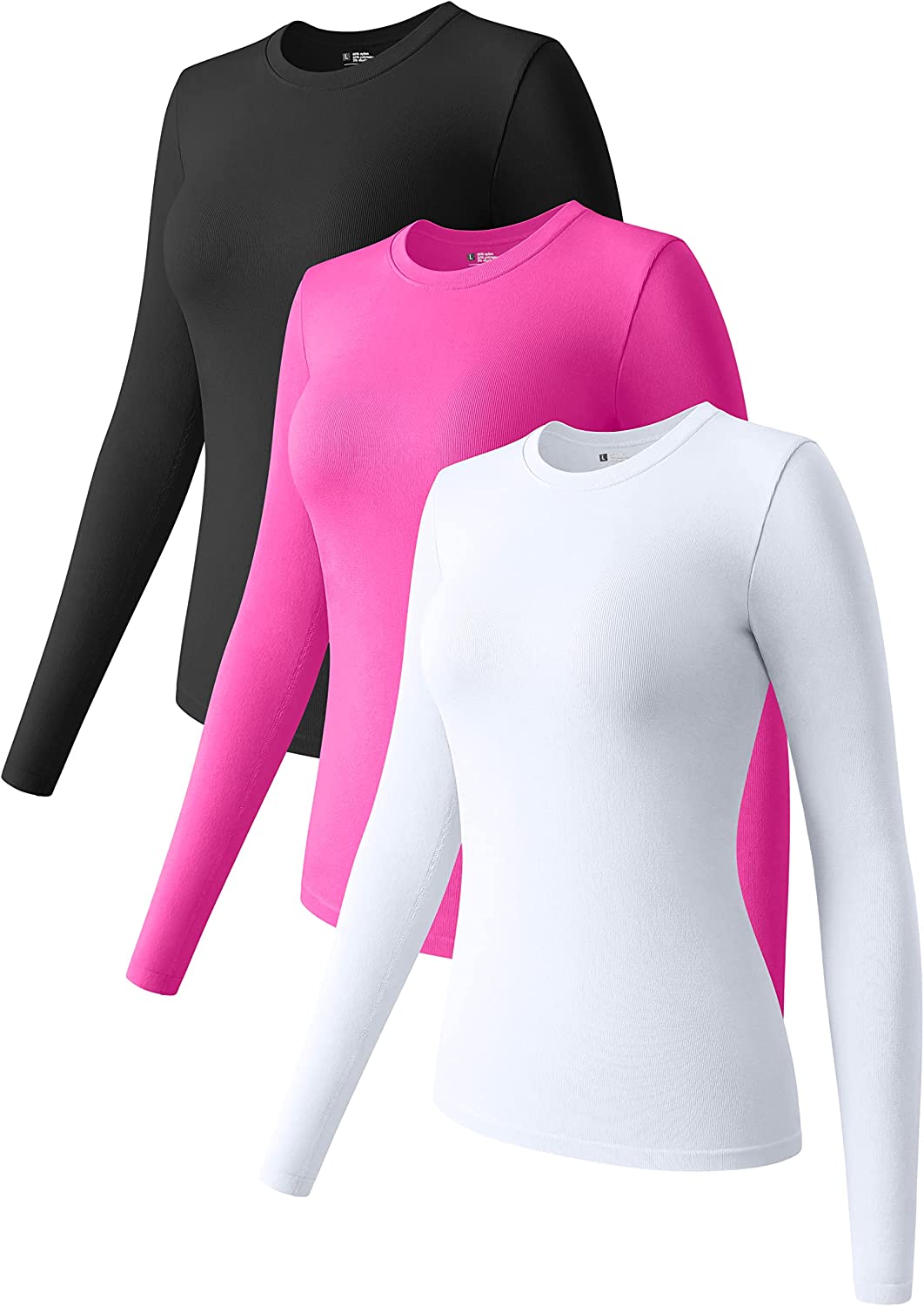 OQQ Womens 3 Piece Long Sleeve Tops Crew Neck Stretch Fitted