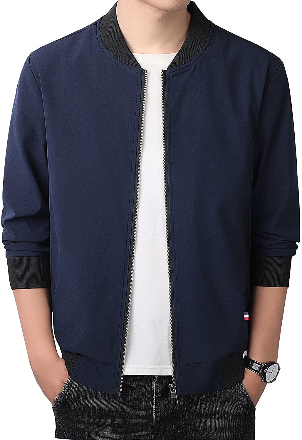 FoxQ Mens Lightweight Flight Bomber Jackets Slim Fit Spring Fall Thin  Casual Coa