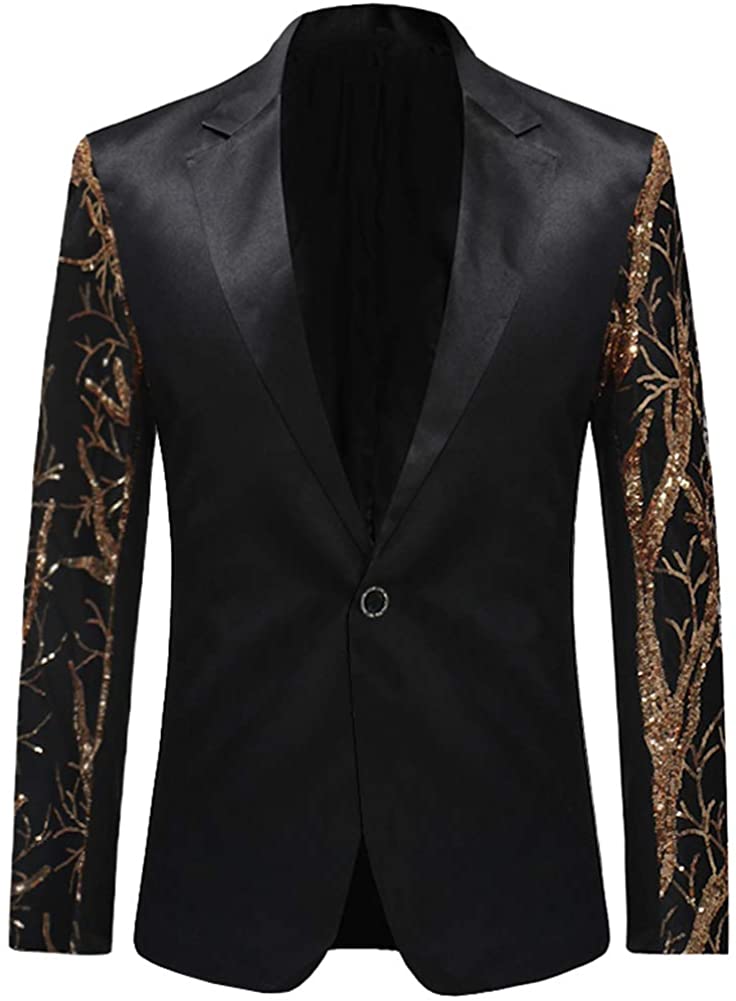 Boyland Mens Sequins Floral Suit Notched Lapel Slim Fit Stylish Blazer