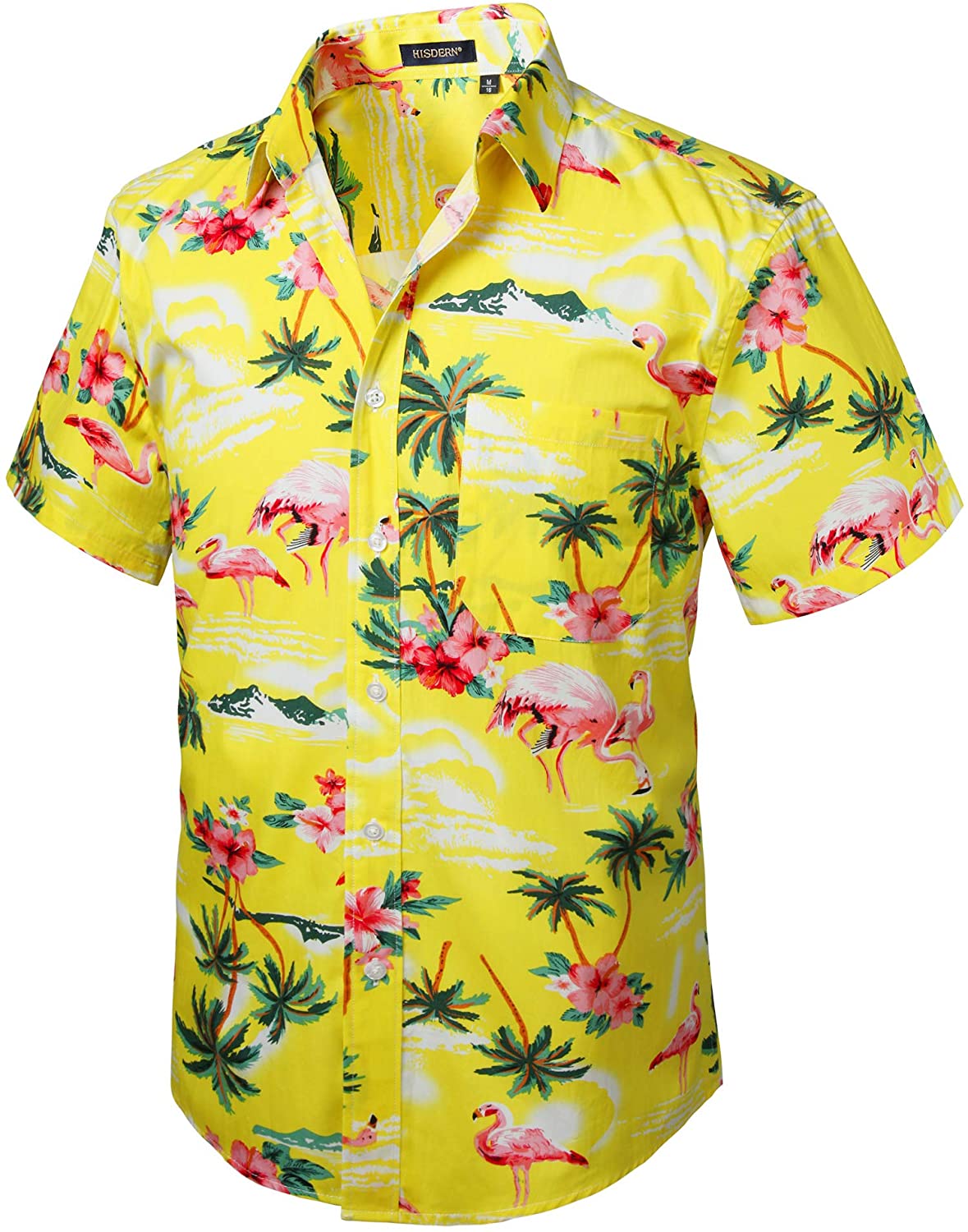 HISDERN Mens Hawaiian Printed Floral Aloha Shirts Tropical Front 