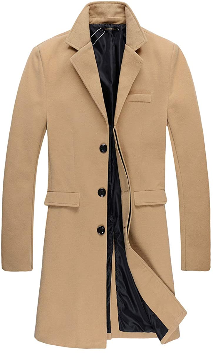 Beninos Men's Trench Coat Winter Long Jacket Button Closer Overcoat