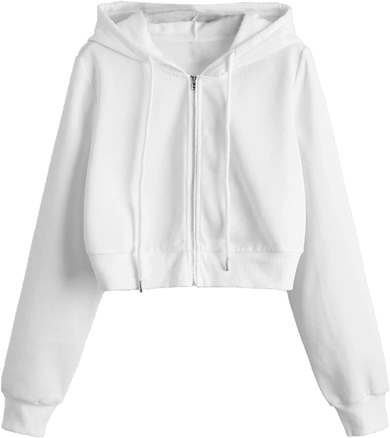 MakeMeChic Women's Cropped Zip Up Hoodie Sweatshirt Cropped Jacket