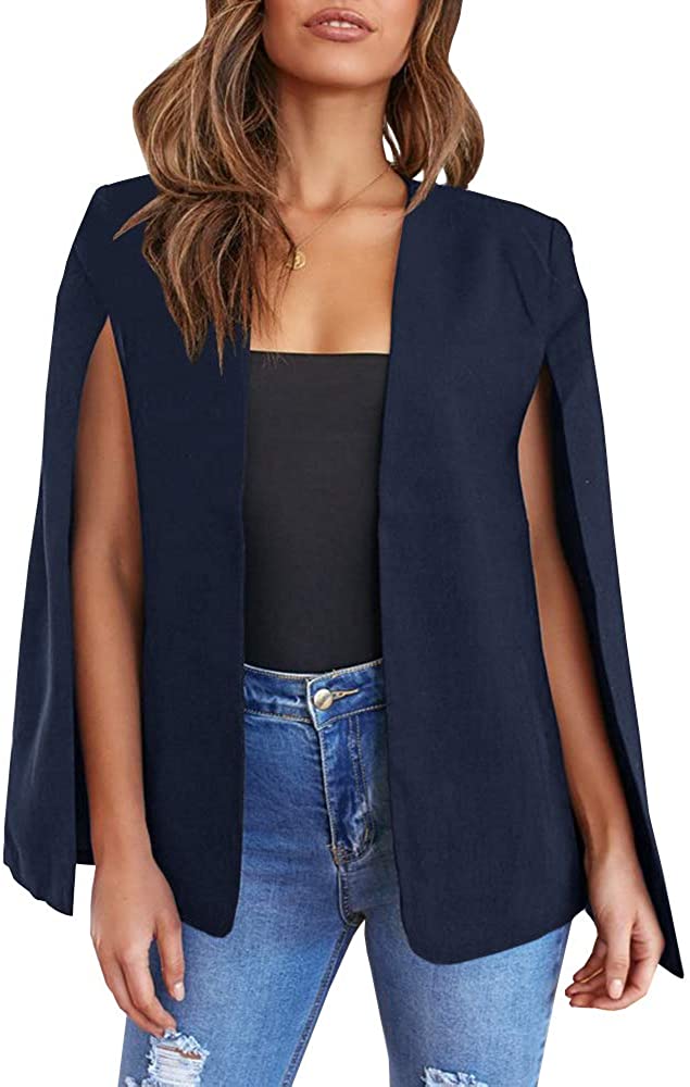 GAMISOTE Womens Cape Blazer Open Front Split Sleeve Long Cloak Jacket Trentch Coat Workwear
