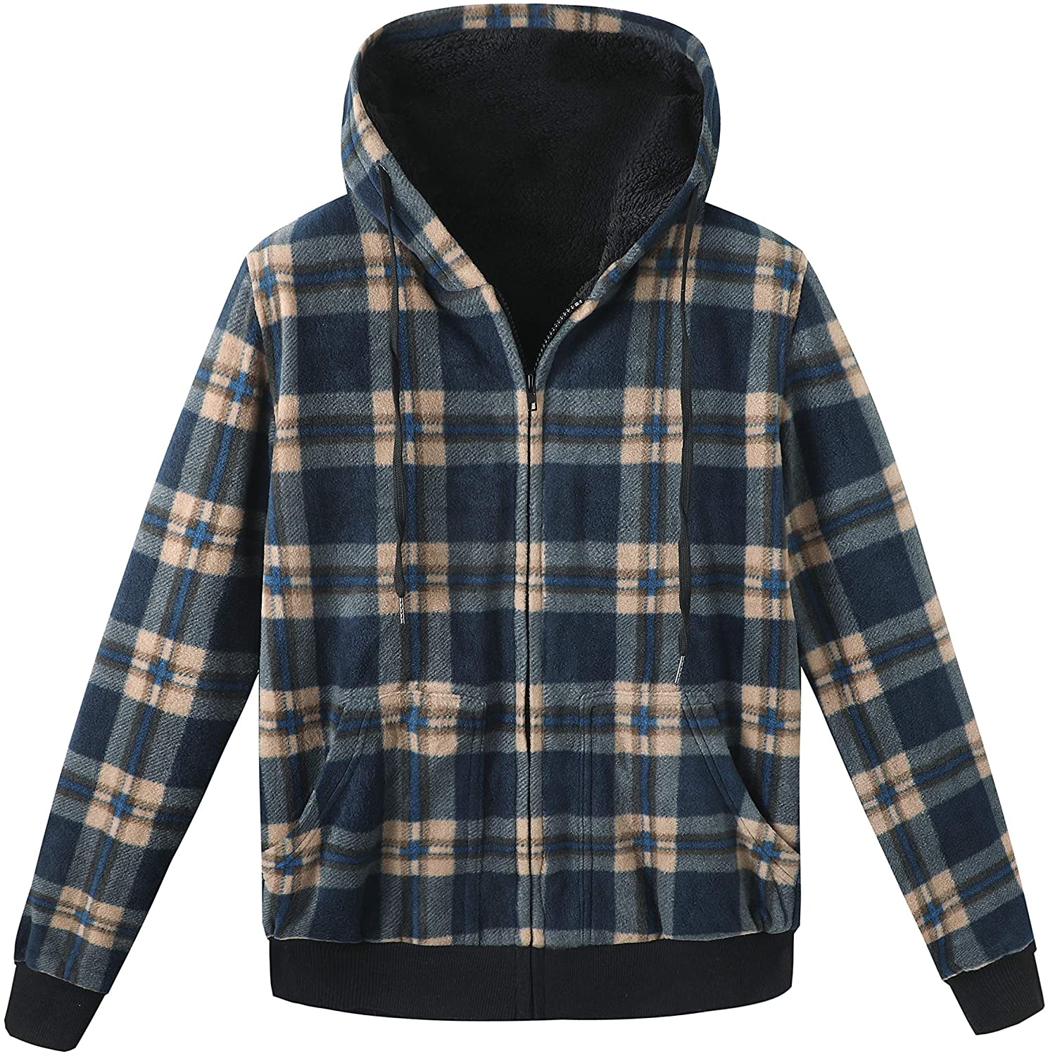 ZENTHACE Womens Sherpa Lined Flannel Jacket Full Zip Up Hooded Flannel  Plaid Shirt Jacket with Side Pockets