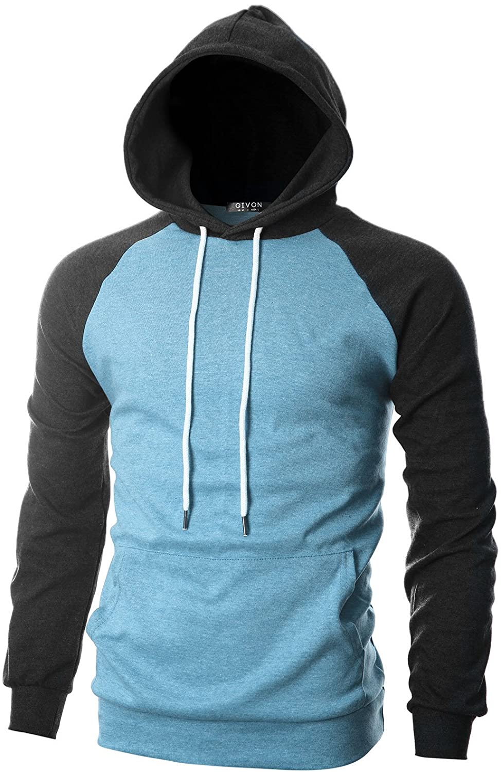 GIVON Mens Slim Fit Raglan Zip Up Hoodies Sweatshirt Lightweight Long  Sleeve with Kanga Pocket