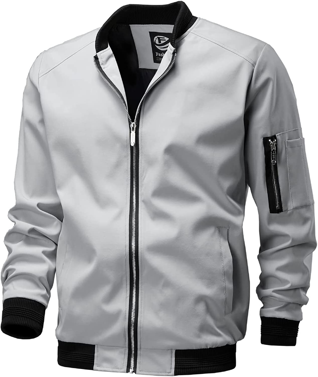 Buy TLZC Men's Lightweight Bomber Jacket Windbreaker Slim Fit Active Coat  Outerwear, Black, Large at