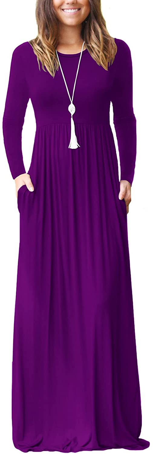 VIISHOW Women's Long Sleeve Loose Plain Empire Waist Maxi Dresses Casual  Long Dr | eBay
