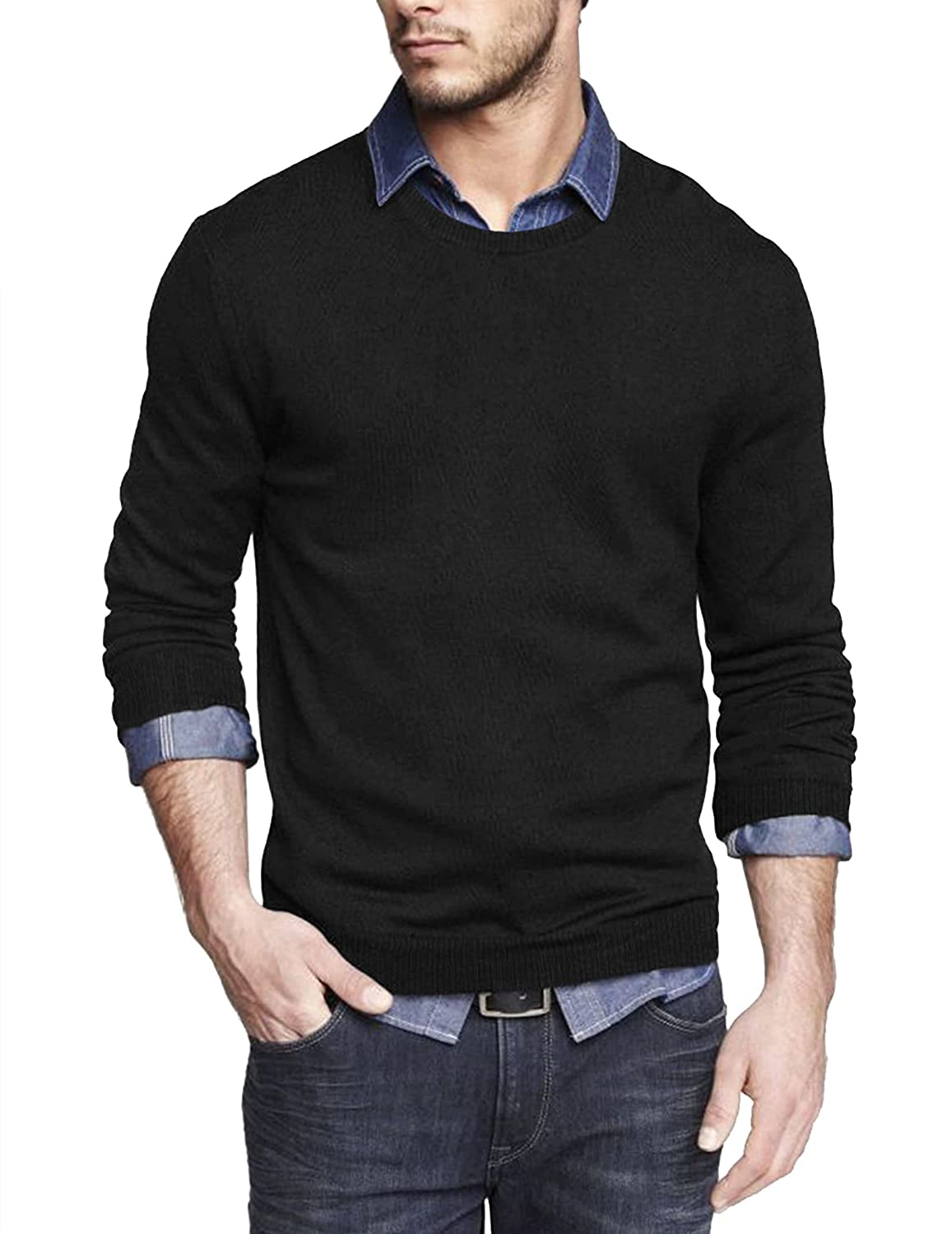 COOFANDY Men's Dress Crew Neck Sweater Slim Fit Lightweight Long Sleeve  Sweater