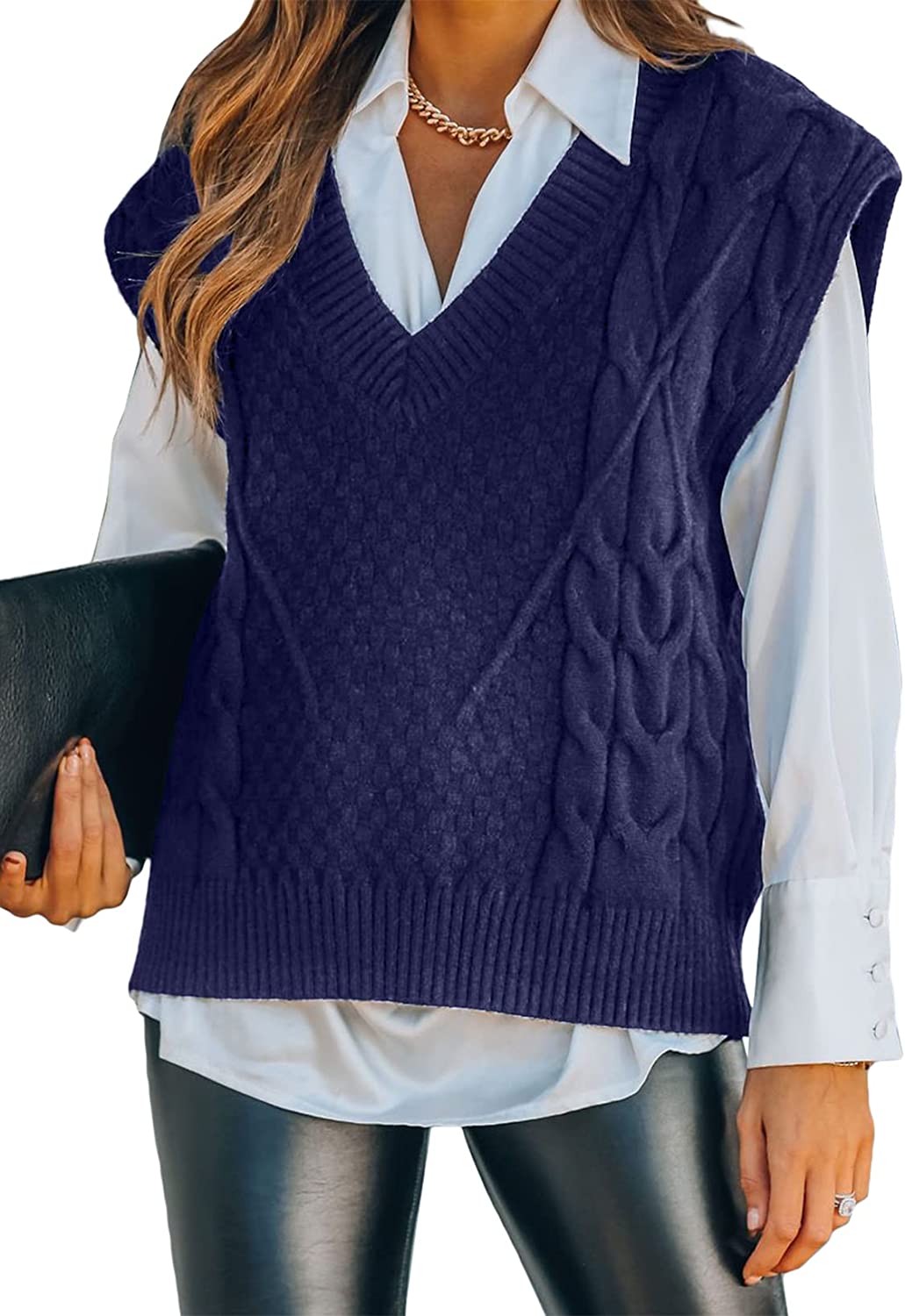 FARYSAYS Women's Sweater Vests V Neck Sleeveless Casual Oversized Knit  Sweater V | eBay