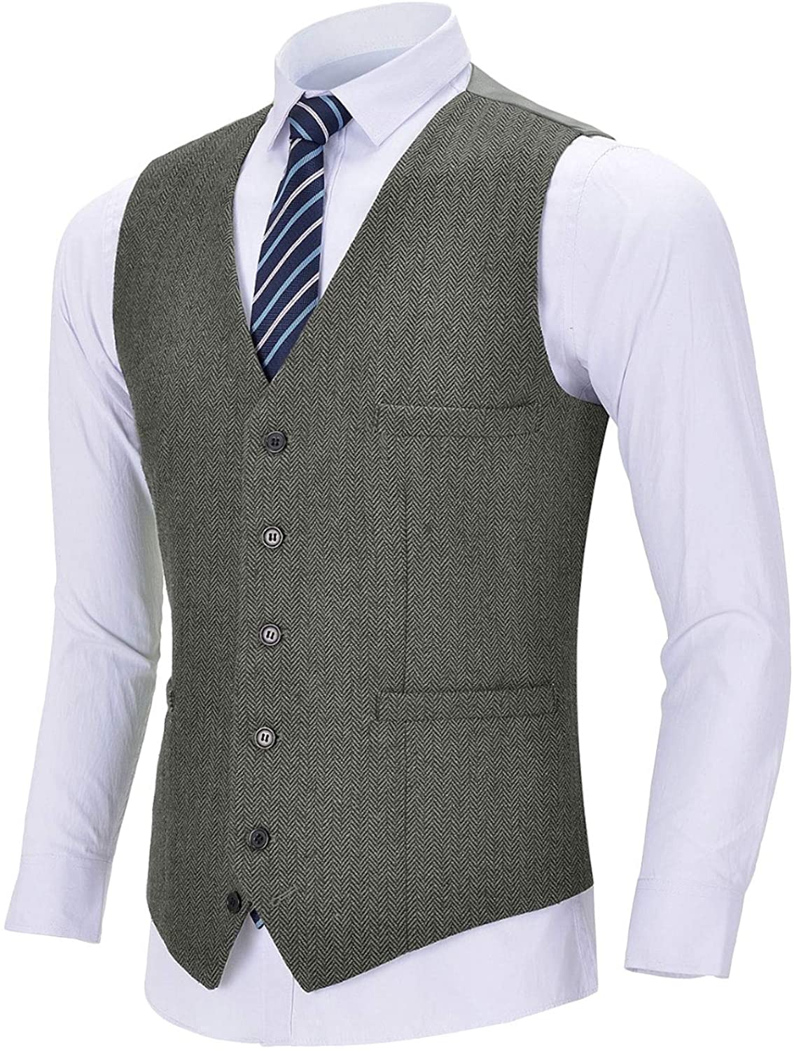 Wemaliyzd Men S Slim Fit Business Suit Vest Single Breasted V Neck