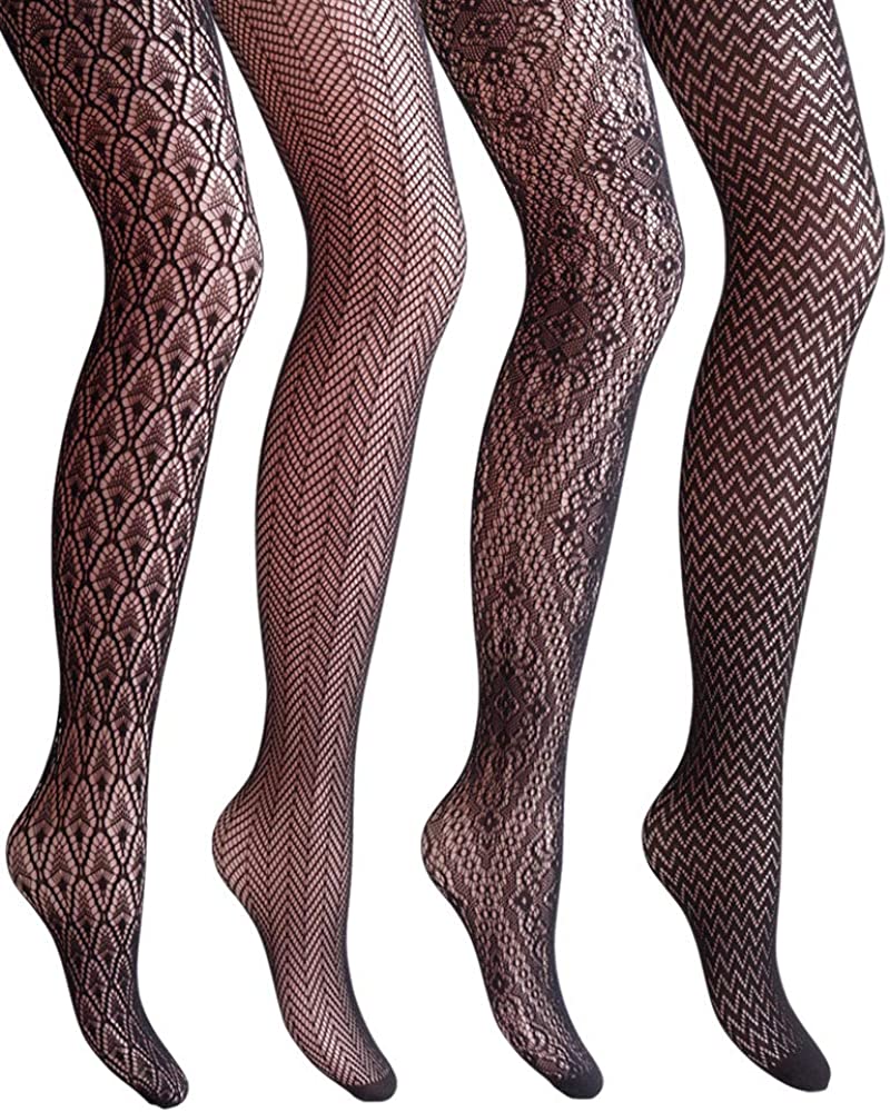 VERO MONTE 4 Styles Women Fishnet Tights Patterned Fishnets Stockings Small  Hole