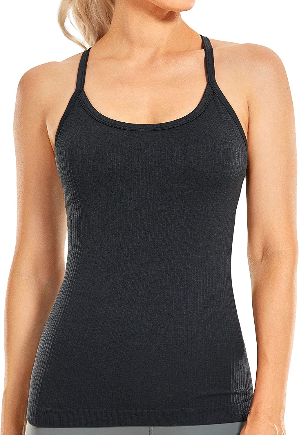 CRZ YOGA Workout Tank Top Women Racerback Athletic Ribbed Camisole Built in  Bra