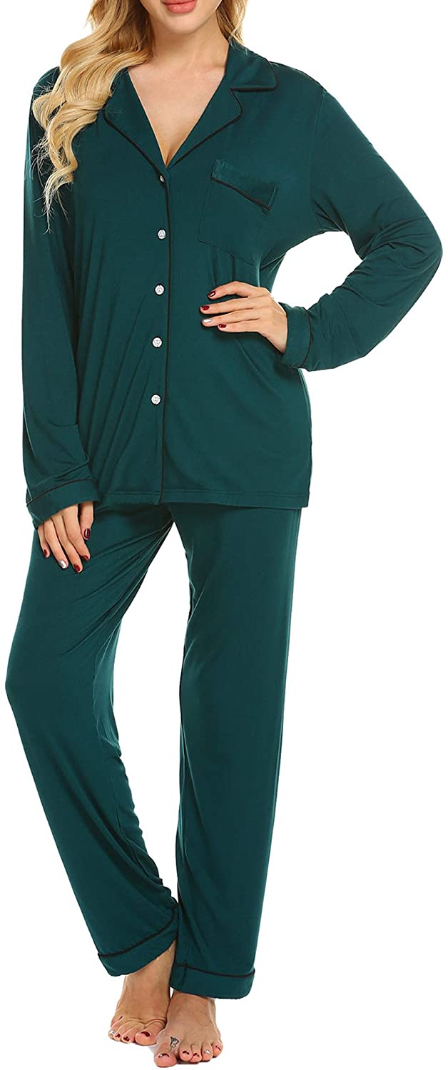Ekouaer Pajamas Sets Short Sleeve Sleepwear Womens Pjs Sets Two Piece Nightwear Soft Lounge Sets with Pockets S-XXL