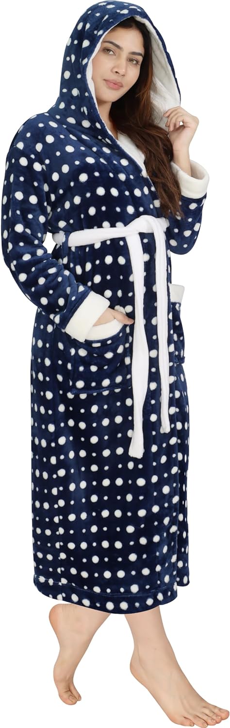 NY Threads Women Fleece Hooded Bathrobe - Plush Long Robe