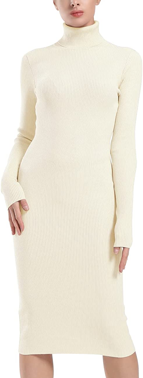 ninovino Women's Turtleneck Ribbed Knit Long Sleeve Slim Fit Sweater Dress  : : Clothing, Shoes & Accessories