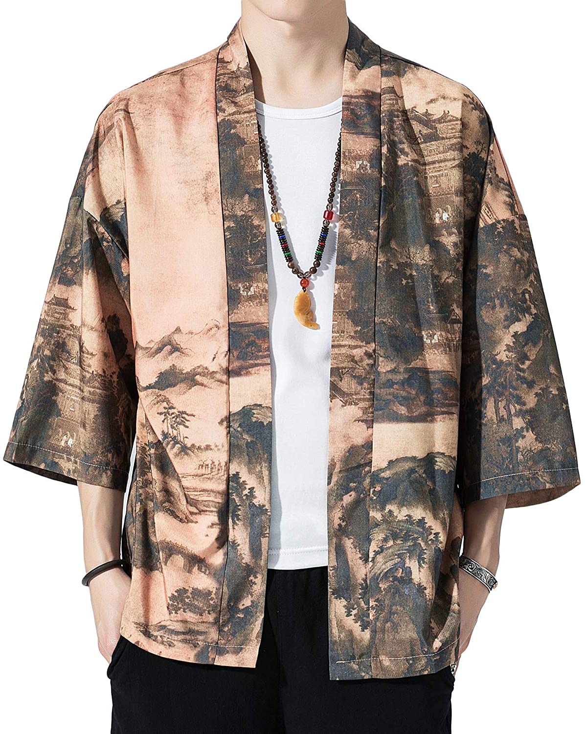 PRIJOUHE Men's Kimono Cardigan Jacket Japanese Style Flying Crane