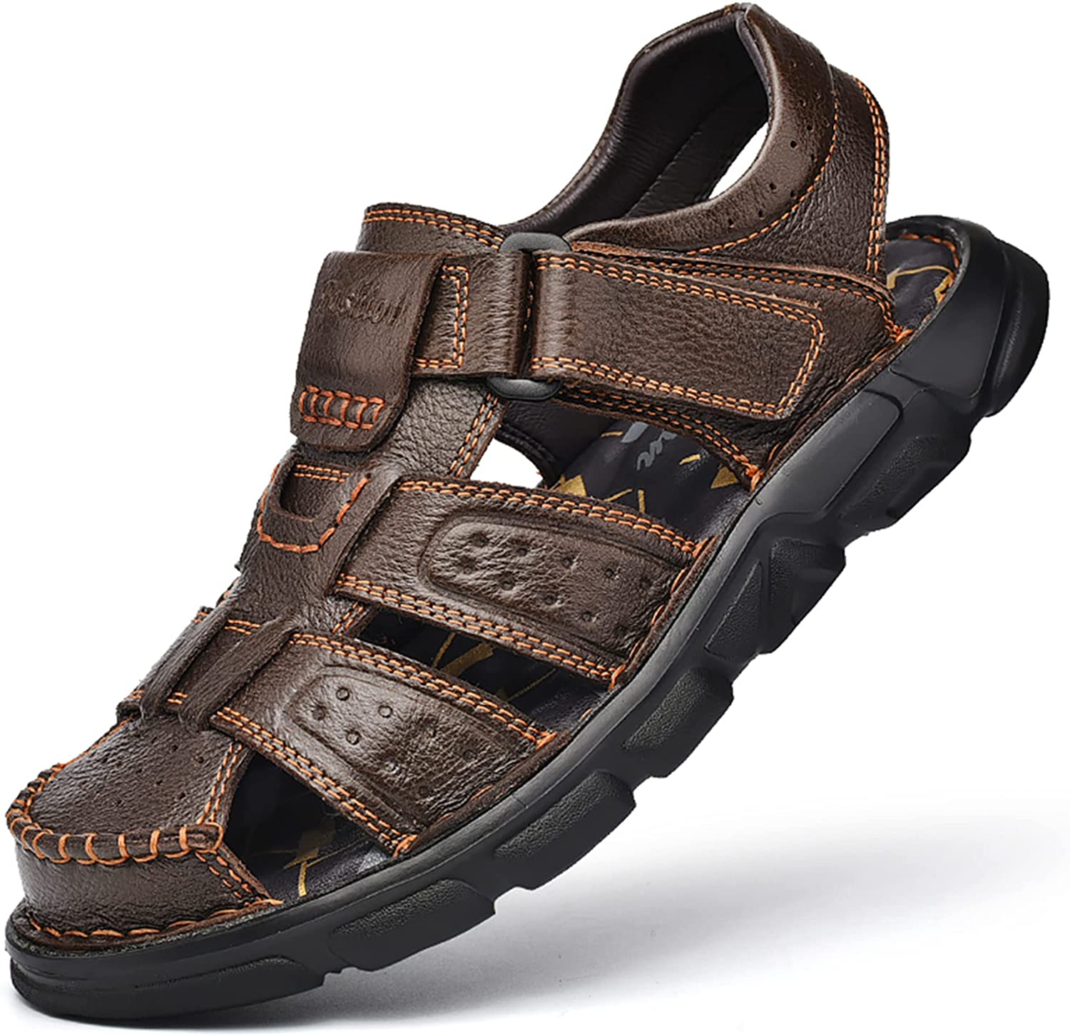 Mens LEATHER SHORESIDE Closed Toe Walking Outdoor Sports Casual Summer Sandals 