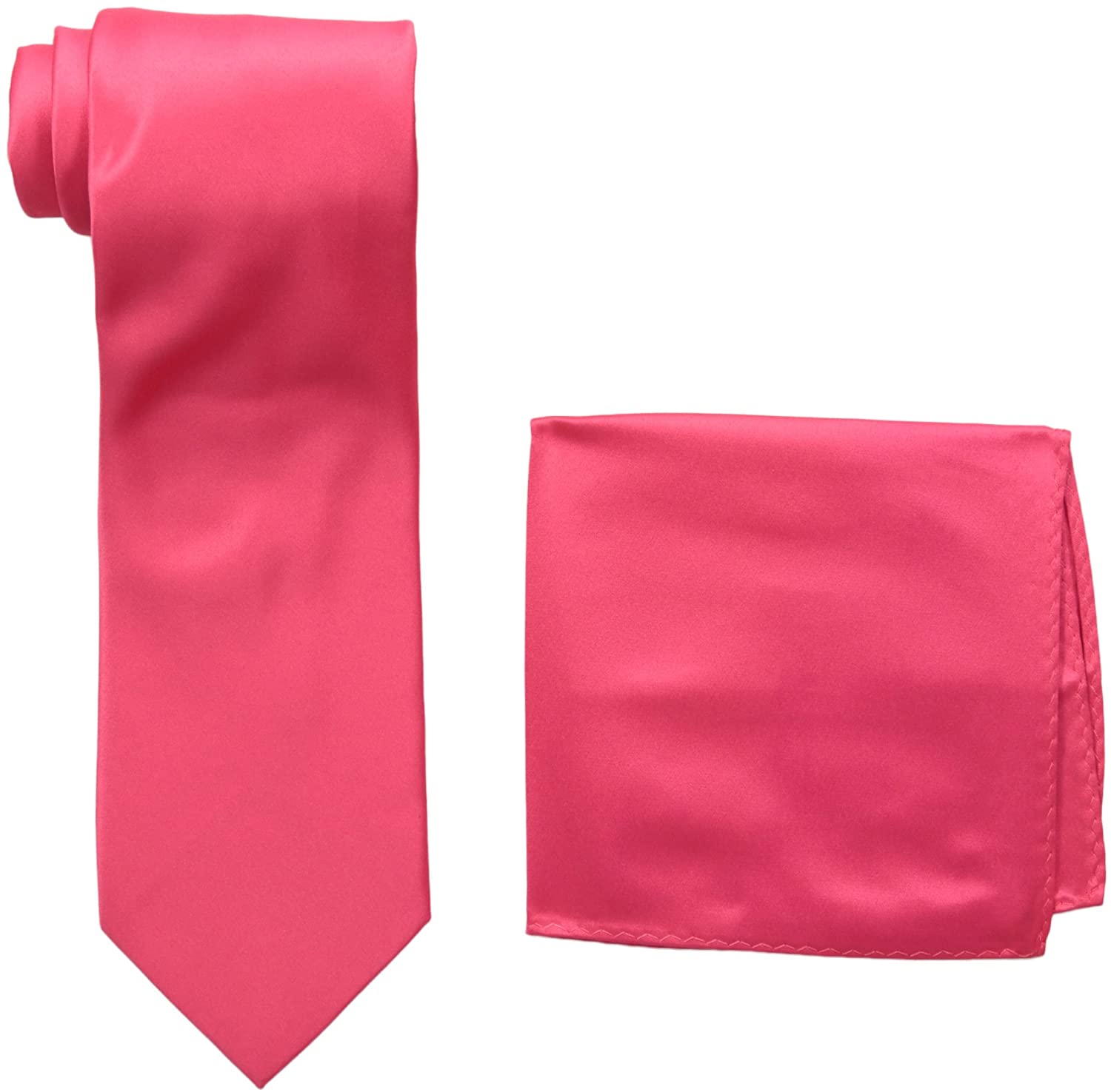 Men’s Extra Long Necktie & Hankie Big & Tall Plus Size Solid Colors Satin Set 