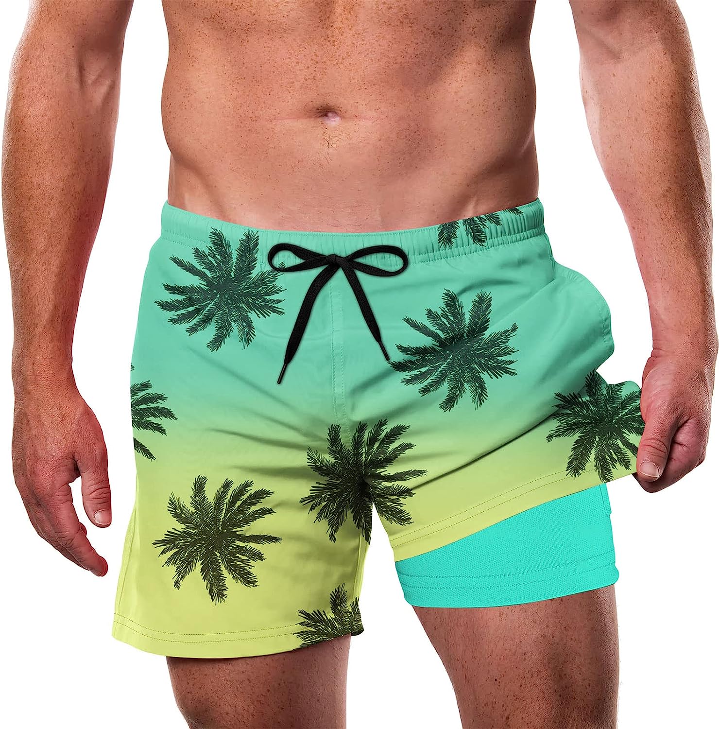 Cozople Mens Swim Trunks with Compression Liner 9 inch Quick Dry Bathing  Suits Shorts Novelty Hawaii Stripes Swimming Short Swimwear with Phone  Pockets Black Yellow