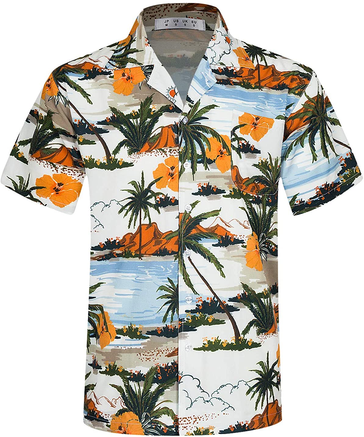 Mens Hawaiian Aloha Shirts with Packets Floral Tropical Beach Casual Button Down 