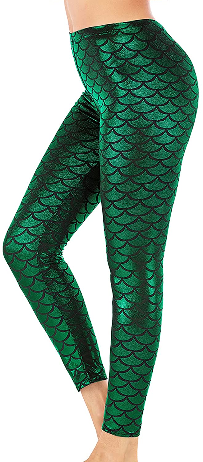 Alaroo Halloween Shiny Fish Scale Mermaid Leggings for Women Pants