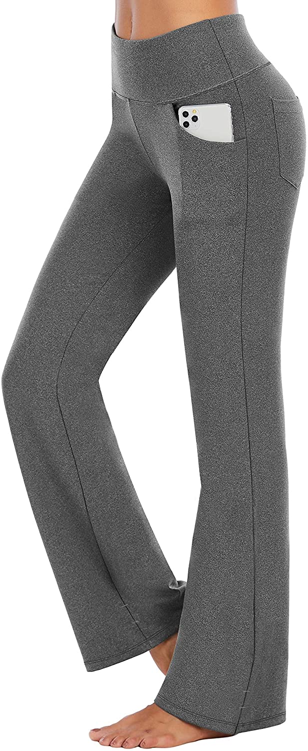 IUGA Fleece Lined Bootcut Yoga Pants with Pockets for Women Thermal Bootleg  Pant