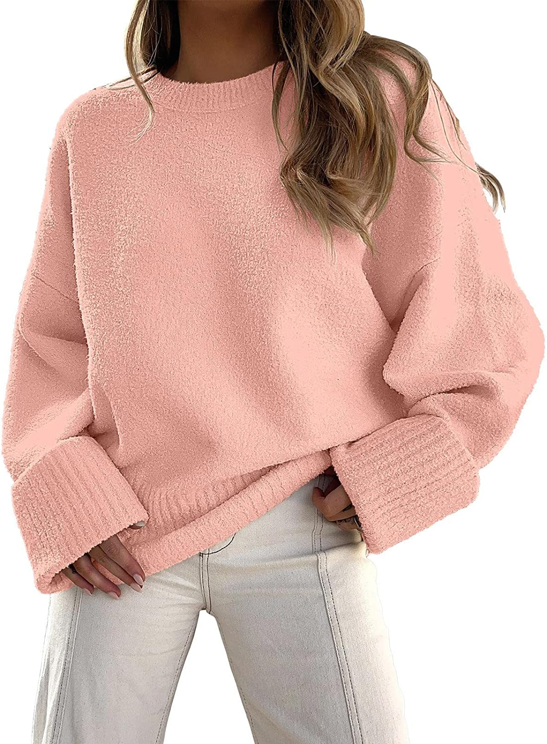 LOGENE Womens Oversized Soft Crewneck Sweater Fuzzy Warm Knit Pullover  Sweaters Casual Loose Fit Cute Tops 2023 Fall Winter Fashion  Clothes-6L26-mixing-XS at  Women's Clothing store