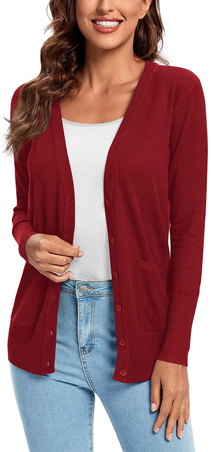 Urban CoCo Women's Button Down Lightweight Knit Cardigan Sweater with  Pockets