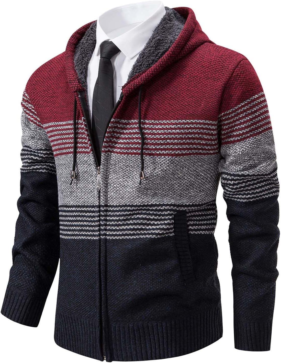 Mylldey Mens Hoodies Knit Sweater, Full Zip Fleece Lined Cardigan ...