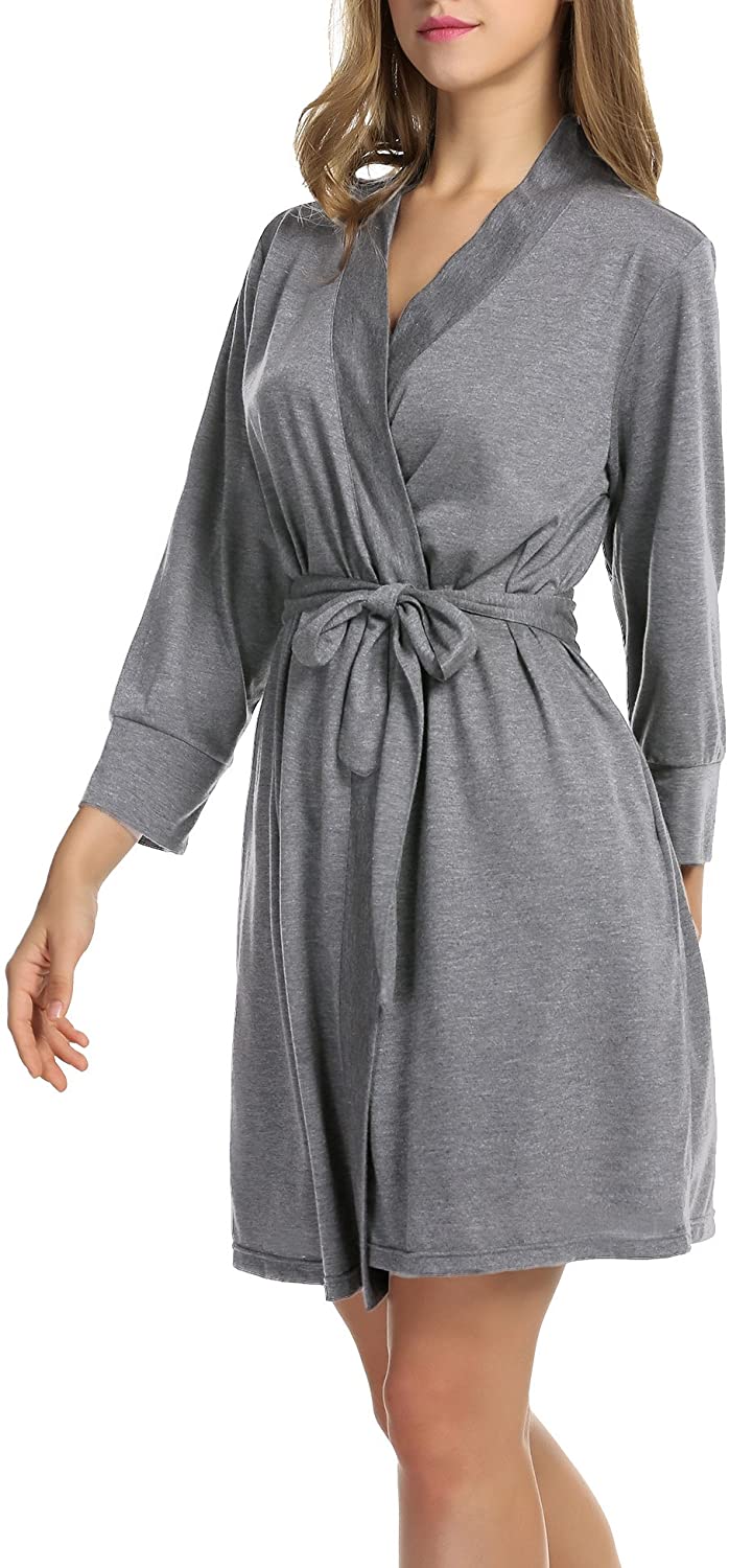 Hotouch Women Kimono Robes Cotton Lightweight Robe Short Knit Bathrobe ...