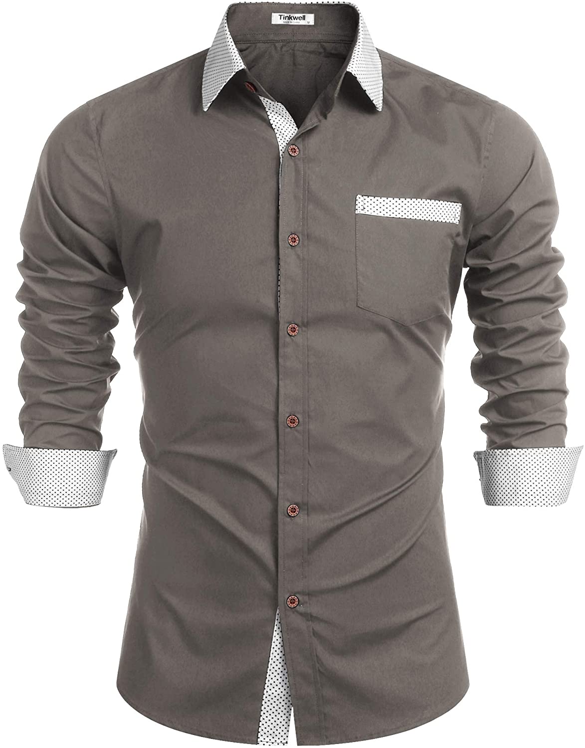 Tinkwell Men's Casual Long Sleeve Shirt Button Down Shirt Cotton Regular fit Dress Shirts