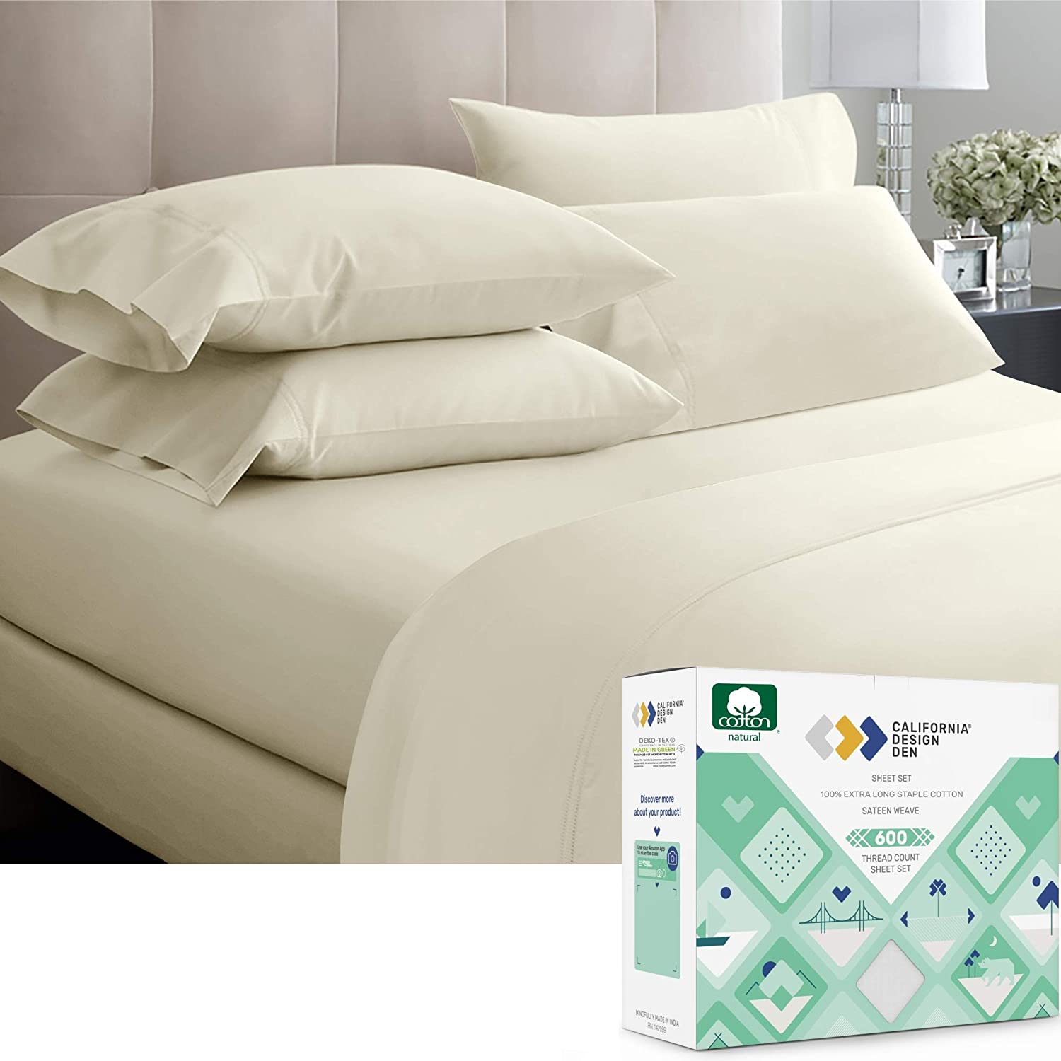 100 Percent Cotton 4pc Pillow Bed Sheet Sets Sky Blue 600 Tc Extra Deep 