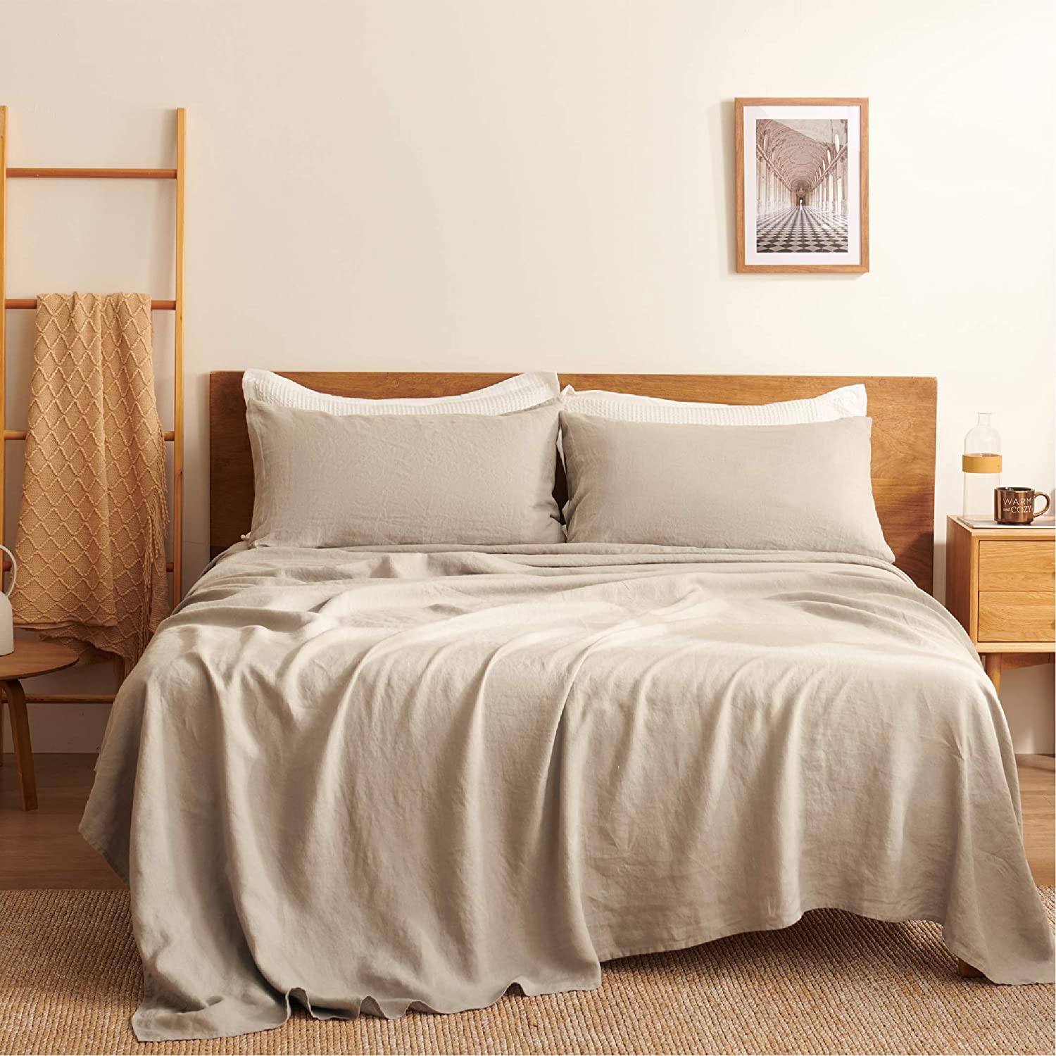 Bedsure 100 Linen Bed Sheets, California King Bed Sheets Deep Pocket