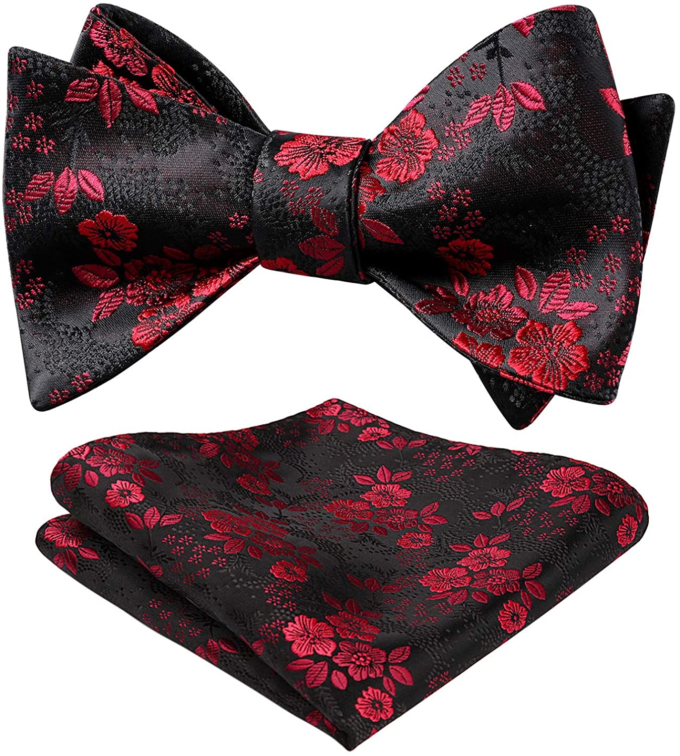 HISDERN Mens Classic Self Bow Tie And Pocket Square Set Wedding Party Accessories