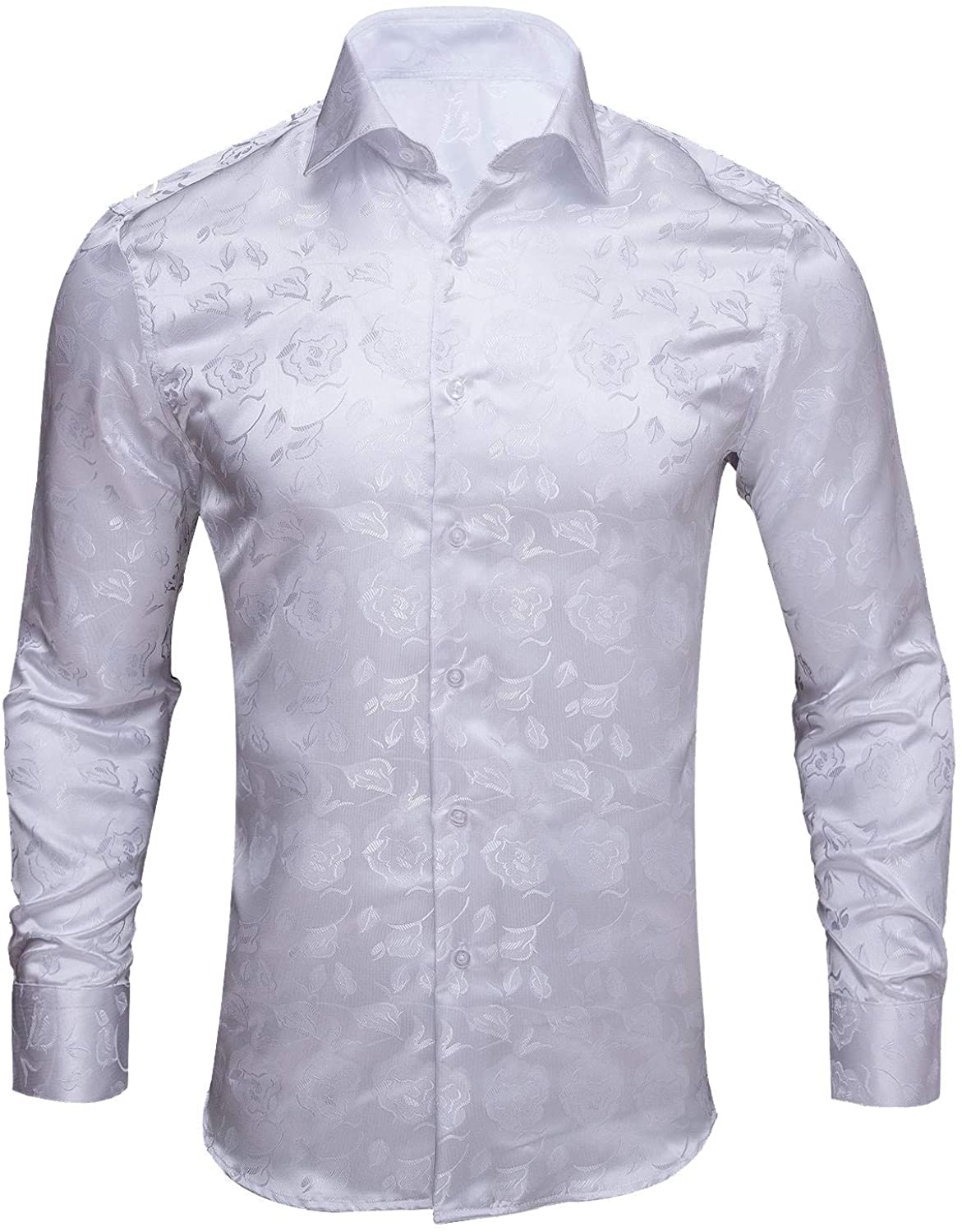 Barry.Wang Paisley Men Shirts,Long Sleeve Woven Silk Flower Button Dress Shirt Formal Casual