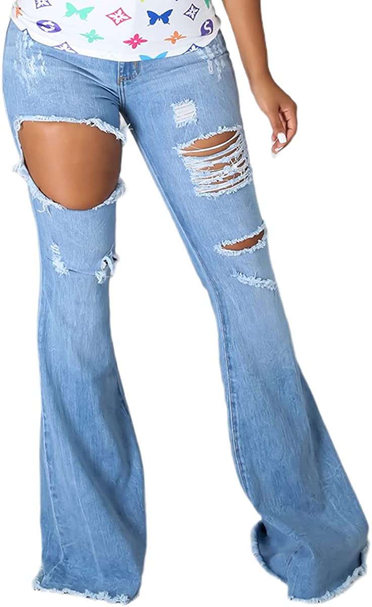 Bell Bottom Jeans for Woman Ripped High Waisted Classic Flared