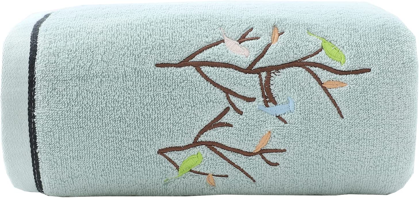 Pidada Hand Towels Set of 4 Embroidered Bird Tree Pattern 100% Cotton  Absorbent Soft Decorative Towel for Bathroom 13.8 x 29.5 Inch (Light Yellow)