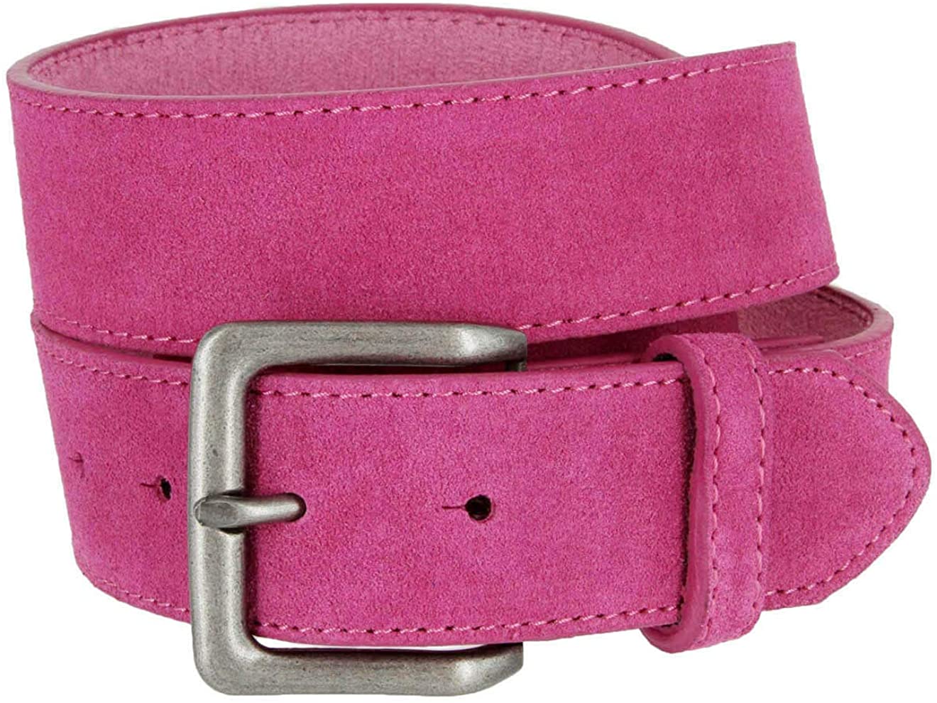Square Buckle Casual Jean Suede Leather Belt for Women 1 1/2 Wide