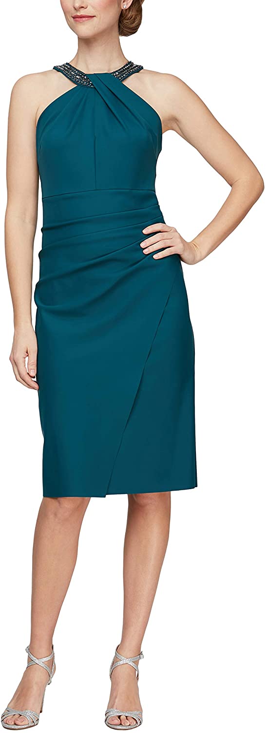 Alex evenings embellished halter sheath clearance dress